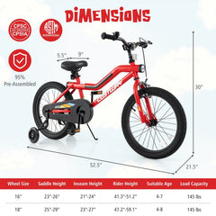 18 Inch LED Lighted Kids Bike with Headlight and Training Wheels, Red