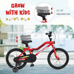 18 Inch LED Lighted Kids Bike with Headlight and Training Wheels, Red