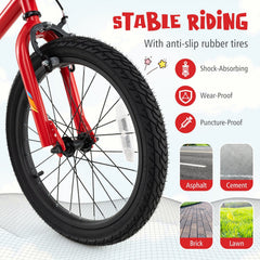 18 Inch LED Lighted Kids Bike with Headlight and Training Wheels, Red