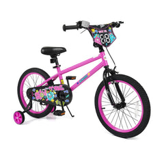 18 Inch Kids Bike with Training Wheels, Number Plate and Kickstand, Pink