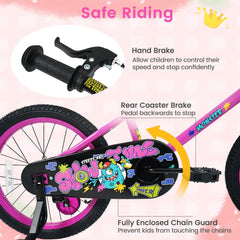 18 Inch Kids Bike with Training Wheels, Number Plate and Kickstand, Pink
