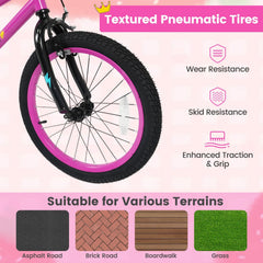18 Inch Kids Bike with Training Wheels, Number Plate and Kickstand, Pink