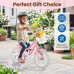 18 Inch Kids Bike with Training Wheels and Basket for Boys and Girls Ages 4 to 8