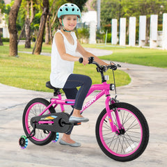 18 Inch LED Lighted Kids Bike with Headlight and Training Wheels, Pink