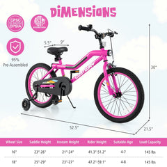 18 Inch LED Lighted Kids Bike with Headlight and Training Wheels, Pink