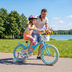 18 Inch Girls Bike with Basket, Kickstand and Training Wheels, Blue