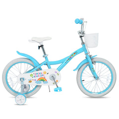 18 Inch Girls Bike with Basket, Kickstand and Training Wheels, Blue