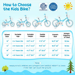 18 Inch Girls Bike with Basket, Kickstand and Training Wheels, Blue