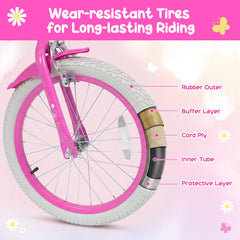 18 Inch Girls Bike with Front Bag, Streamers and Training Wheels, Pink