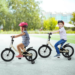 18 Inch Kids Sport Bike with Kickstand, Reflectors and Training Wheels, Cream