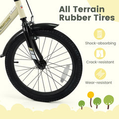 18 Inch Kids Sport Bike with Kickstand, Reflectors and Training Wheels, Cream
