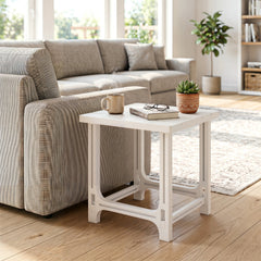18 Inch Outdoor Adirondack Side Table with Slatted Surface-White