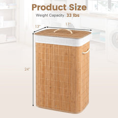 19 Gal Bamboo Clothes Hamper with Removable Liner and Portable Handles-Natrual