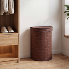 19 Gal Capacity Bamboo Laundry Hamper with Zippered Lid-Brown
