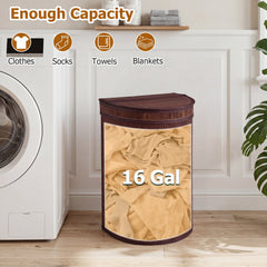 19 Gal Capacity Bamboo Laundry Hamper with Zippered Lid-Brown