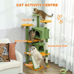 54" Cat Tree, Multi-Level Cat Tower with Scratching Posts, Cat Condos, Bed, Platforms, Ramp, Toy Ball, Beige