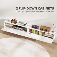 71" Floating TV Stand for TVs up to 72 Inch, Wall Mount Media Console with 2 Fluted Flip-Down Doors, Cable Hole, Black