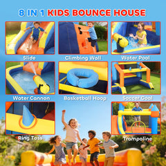 Bouncy Castle for Kids, Inflatable Bounce House with Slide, Pool (Ball Pit), Climbing Wall and Blower for Indoor Outdoor