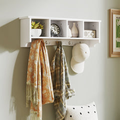 Coat Rack Wall Mount with Shelf, 28" Wall Coat Rack with 5 Hooks and 4 Compartments for Living Room, Entryway, Black