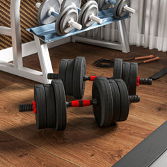 44lbs 2-in-1 Adjustable Dumbbells Weight Set, Dumbbell Hand Weights Barbell for Body Fitness, Lifting Training for Home, Office, Gym, Black and Red