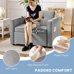 Convertible Chair Bed, Pull Out Sleeper Chair with USB, Adjustable Backrest, Small Velvet Futon Sofa Bed, Cream White