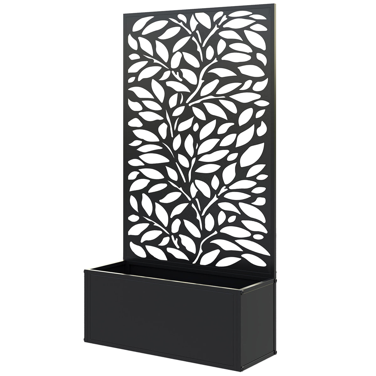 Metal Raised Garden Bed with Privacy Panel, Freestanding or Wall Mounted Outdoor Planter Box for Garden, Patio