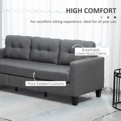 L-shaped Sofa, 3 Seater Couch with Ottoman, Corner Sofa with Thick Padded Cushion and Wood Legs, Dark Grey