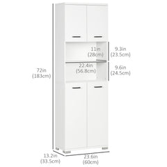 Bathroom Cabinet, Freestanding Linen Cabinet with Open Shelves and Cupboards, 23.6"x13.2"x72", White