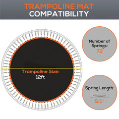 Trampoline Mat Replacement with Spring Pull Tool and 72 V-Hooks, Fits 12ft Trampoline, Using 5.5" Springs, Green