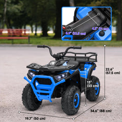 Kids ATV, 12V Battery Powered Electric Ride on Toy w/ Spring Suspension, Storage Basket, High & Low Speed, Blue