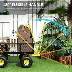 Garden Cart, Utility Wagon Cart with Removable Sides, Convert into Flatbed, 10" Wheels, 180° Rotating Handle, Green