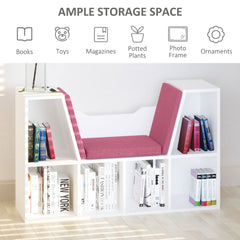 6-Cubby Bookcase with Seat Cushion, Cube Storage Shelf with Reading Nook for Home Office, Study, Blue