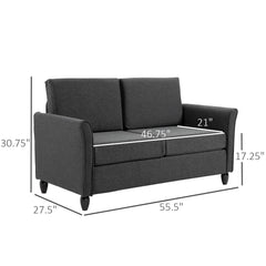 2-Seat Sofa Two-Seater Couch with Armrests and Wood Legs for Living Room, Bedroom, Dark Grey