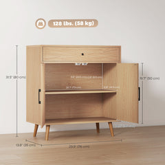 30" Sideboard with Patterned Doors, Buffet Cabinet with Drawer and Cabinet for Dining Room, Oak