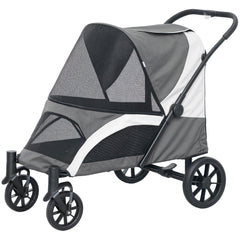 Foldable Pet Stroller for Medium Dogs with Four Big Wheels, Shock-Absorbing Frame, Safety Leashes, Brakes, Black