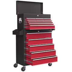 14 Drawer Rolling Tool Chest, Lockable Tool Storage Cabinet with Detachable Top Toolbox, Protective Liner, Black