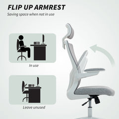 Ergonomic Office Chair, Swivel Desk Chair with Adjustable Lumbar Support, Headrest and Height, Flip-up Armrests, Beige