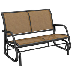 Outdoor Glider Bench, 2 Person Patio Glider Chair, Gliding Outdoor Garden Loveseat Swing Bench with Breathable Mesh Fabric, Steel Frame for Backyard, Porch, Coffee Brown
