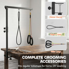 Dog Grooming Arm with Clamp Adjustable Foldable Dog Grooming 2 Loop Noose Small Medium Dogs 18.9" -32.3" Black