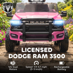 12V Ride on Car, Licensed Dodge RAM 3500 Electric Vehicle with Remote Control, Suspension for 3-5 Years, Black