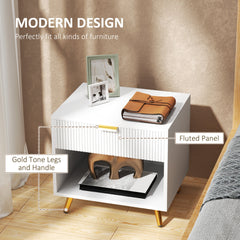 Nightstand with Fluted Panel, Bedside Table with Drawer and Open Compartment, Modern Night Table for Bedroom, Black