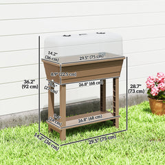 41L Self Watering Raised Garden Bed w/ Ventilation Transparent Lid Greenhouse, Planter Box w/ Storage Shelf, Black