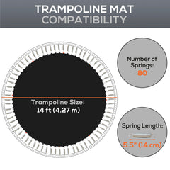 Trampoline Replacement Mat, Fits 14' Trampoline w/ 80 V-Hooks & 5.5" Springs (Spring & Frame not Included), Black