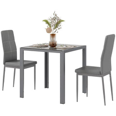 5-Piece Rectangular Glass Kitchen Table and Chairs with Metal Frame and Faux Leather Upholstery for Dining Room, Black