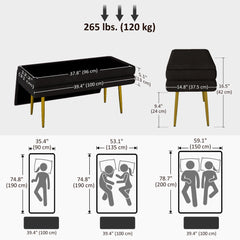 39" Storage Ottoman, Velvet End of Bed Bench with Steel Legs, Foot Stool with Storage for Bedroom, Living Room, Beige