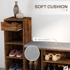 Upholstered Shoe Storage Bench w/ Seat, Entrance Bench w/ Drawer and 6 Open Shelves for Hallway, Grey
