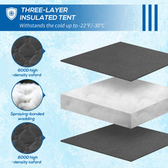 4 Person Insulated Ice Fishing Shelter, Pop-Up Portable Ice Fishing Tent with Carry Bag and Two Doors for -22℉, Black