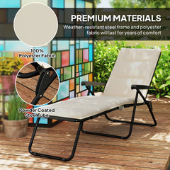 Foldable Lounge Chair, Reclining Patio Sun Lounger with 6-Position Adjustable Back, Blue and White