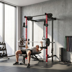 Foldable Power Cage, Space-Saving Power Rack with Pull-Up Bar, Cable Pulley System, 1540 lbs Capacity