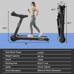 2.25HP Folding Treadmill Running Jogging Machine with APP heart rate bluetooth